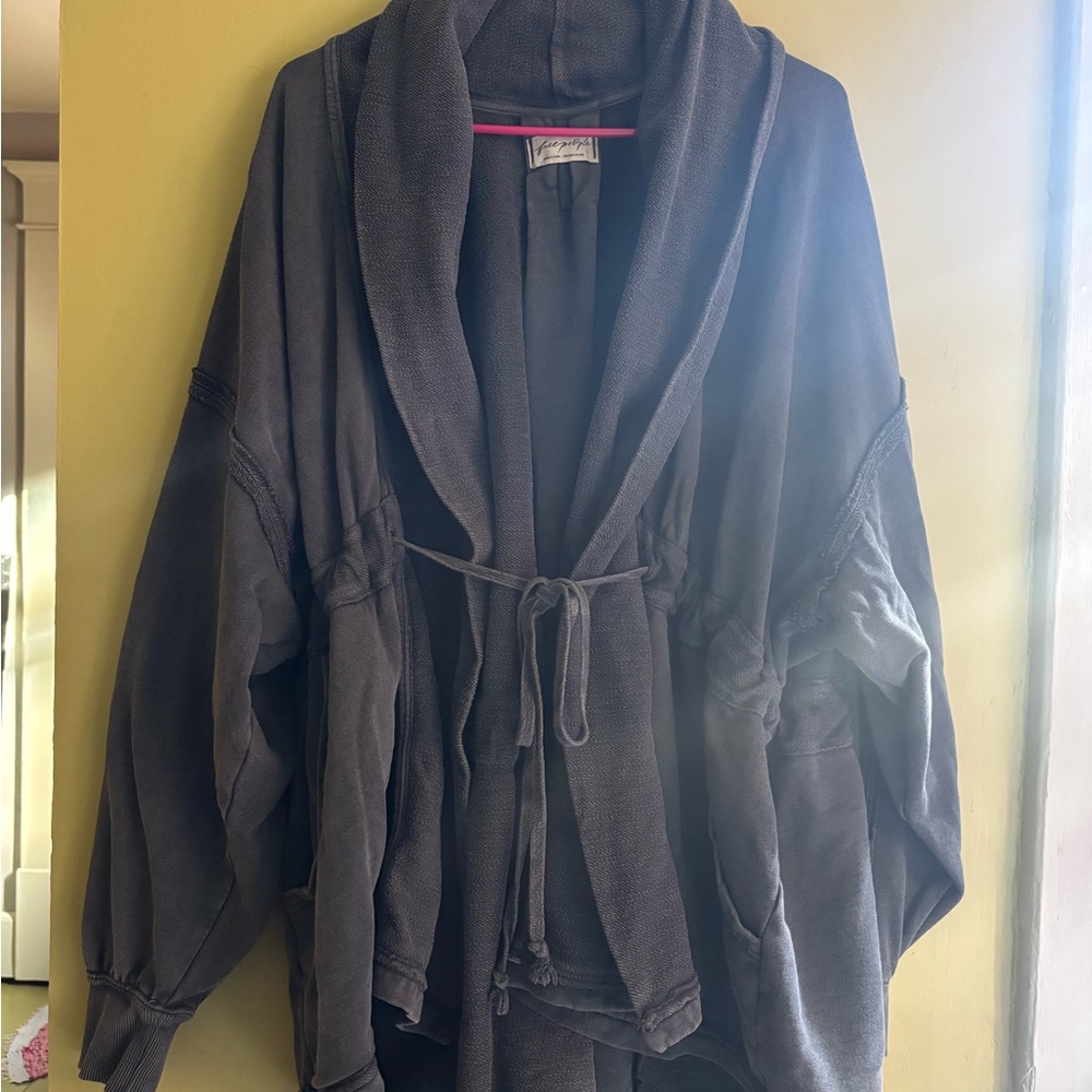 Free People gray charcoal sweater cardigan boothbay slouchy oversized